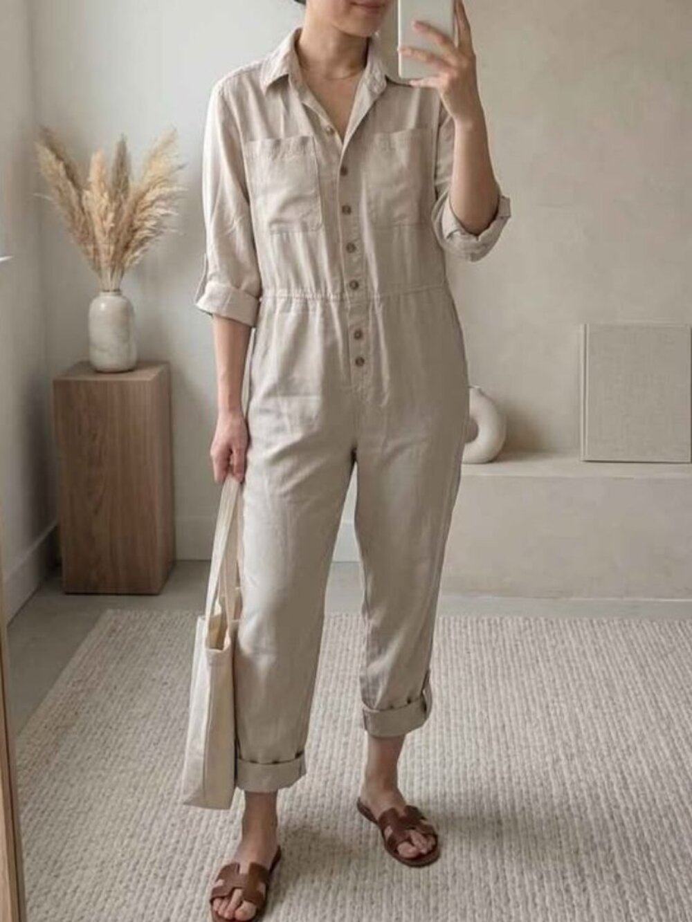 Banana Republic Cream Khaki Jumpsuit, Coastal Boho Chic Minimalist Size 2 Petite